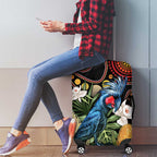 Australia Palm Cockatoo Luggage Cover Aussie Banksia - Aboriginal Pattern
