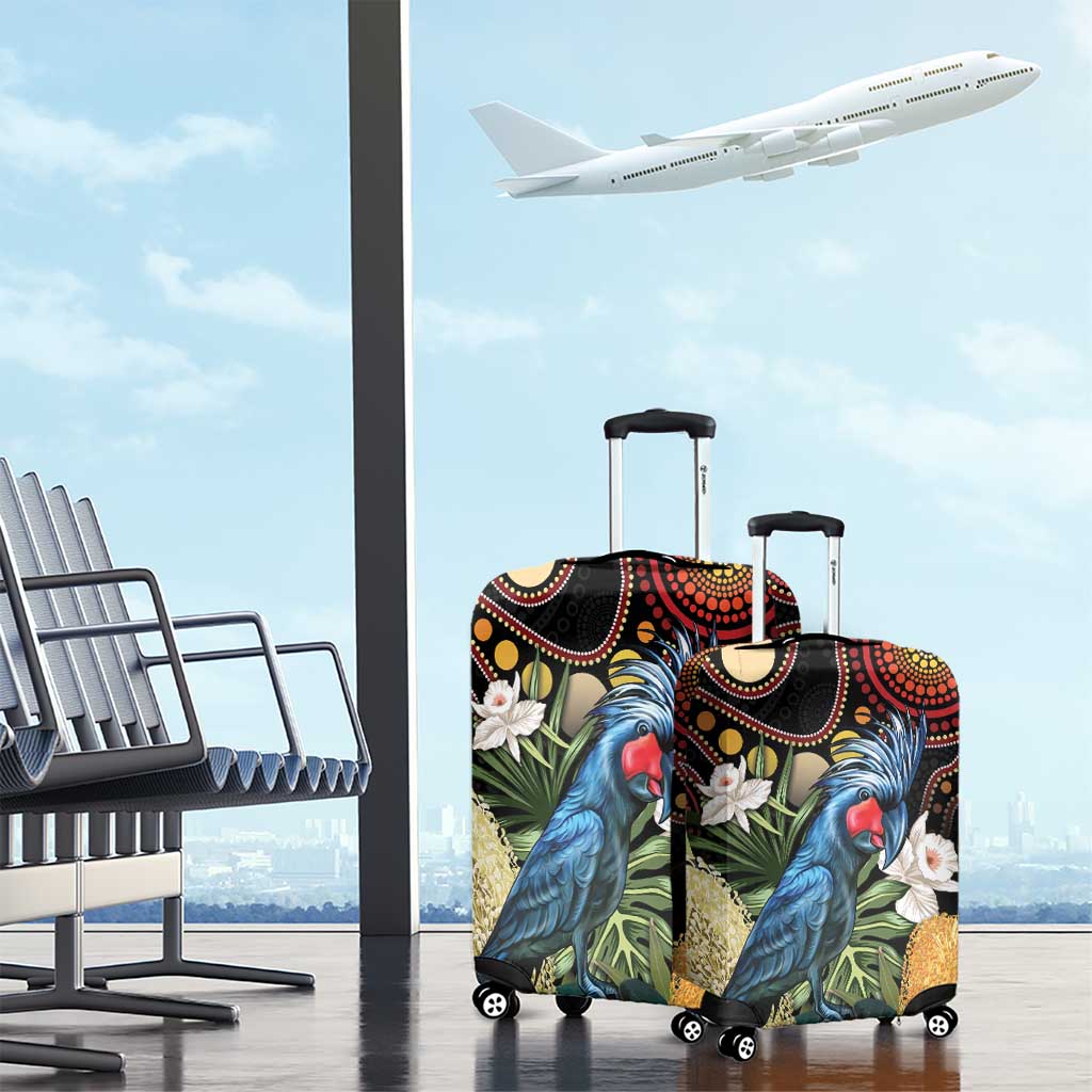 Australia Palm Cockatoo Luggage Cover Aussie Banksia - Aboriginal Pattern