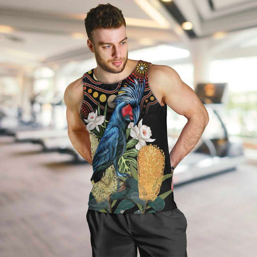 Australia Palm Cockatoo Men Tank Top Aussie Banksia - Aboriginal Pattern