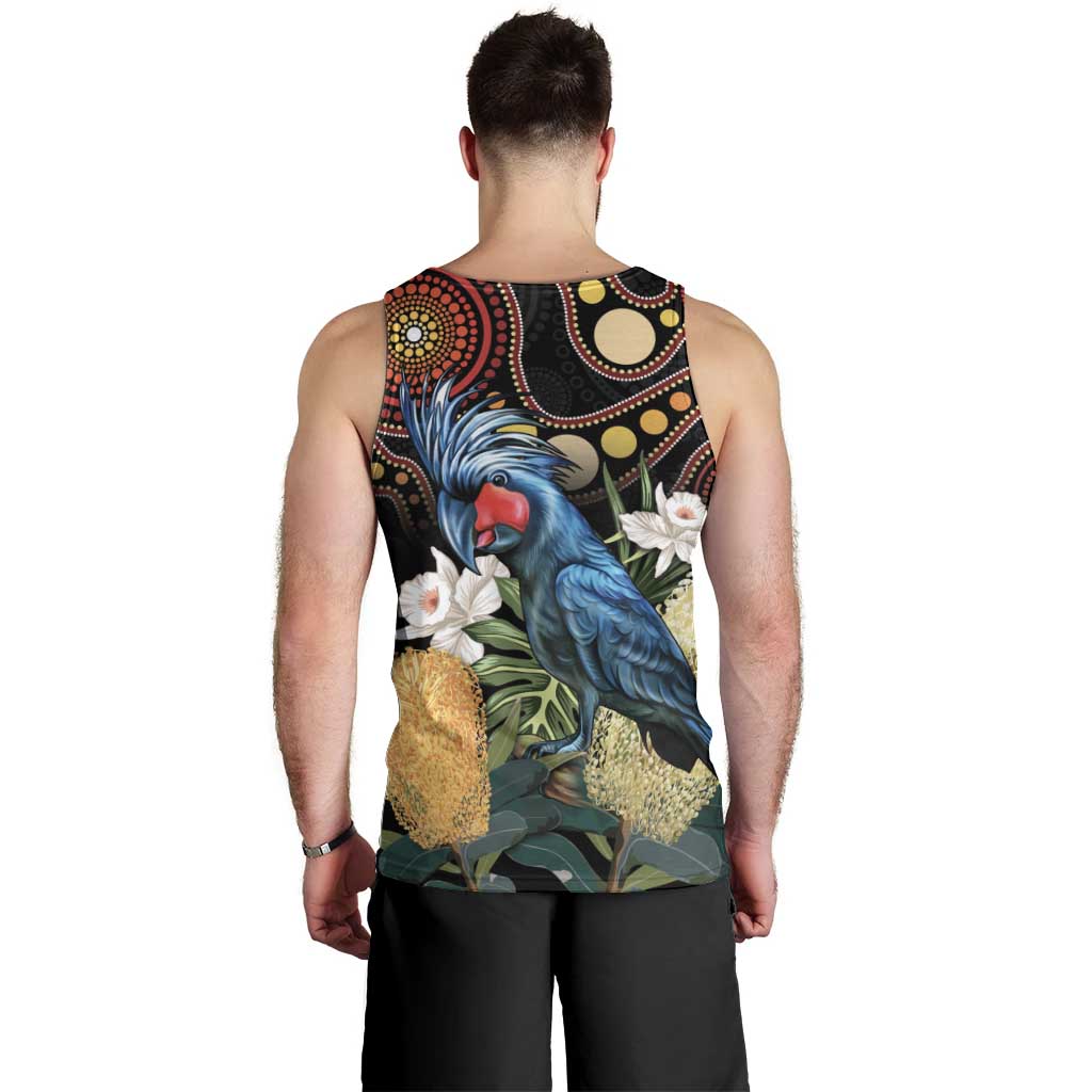 Australia Palm Cockatoo Men Tank Top Aussie Banksia - Aboriginal Pattern