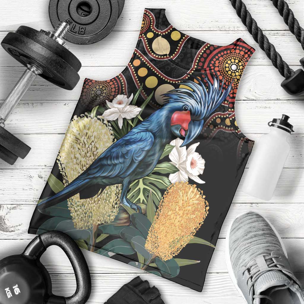 Australia Palm Cockatoo Men Tank Top Aussie Banksia - Aboriginal Pattern