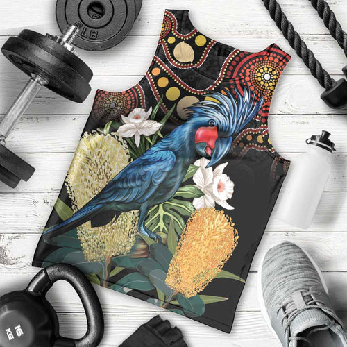 Australia Palm Cockatoo Men Tank Top Aussie Banksia - Aboriginal Pattern