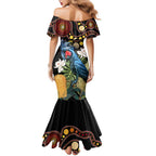 Australia Palm Cockatoo Mermaid Dress Aussie Banksia - Aboriginal Pattern