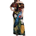 Australia Palm Cockatoo Off Shoulder Maxi Dress Aussie Banksia - Aboriginal Pattern
