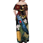 Australia Palm Cockatoo Off Shoulder Maxi Dress Aussie Banksia - Aboriginal Pattern