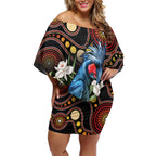Australia Palm Cockatoo Off Shoulder Short Dress Aussie Banksia - Aboriginal Pattern