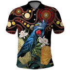 Australia Palm Cockatoo Polo Shirt Aussie Banksia - Aboriginal Pattern
