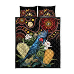 Australia Palm Cockatoo Quilt Bed Set Aussie Banksia - Aboriginal Pattern