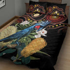 Australia Palm Cockatoo Quilt Bed Set Aussie Banksia - Aboriginal Pattern