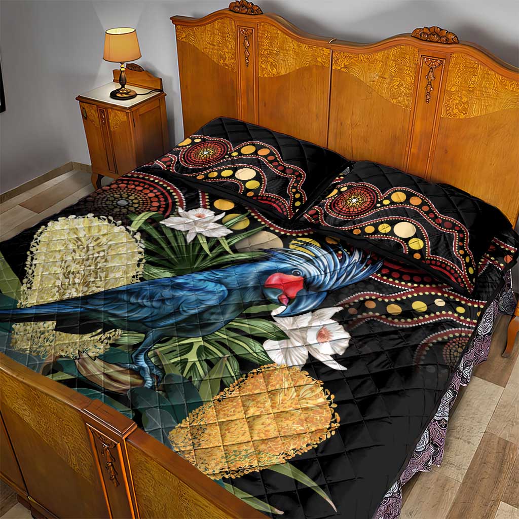 Australia Palm Cockatoo Quilt Bed Set Aussie Banksia - Aboriginal Pattern