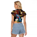 Australia Palm Cockatoo Raglan Cropped T Shirt Aussie Banksia - Aboriginal Pattern