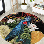 Australia Palm Cockatoo Round Carpet Aussie Banksia - Aboriginal Pattern