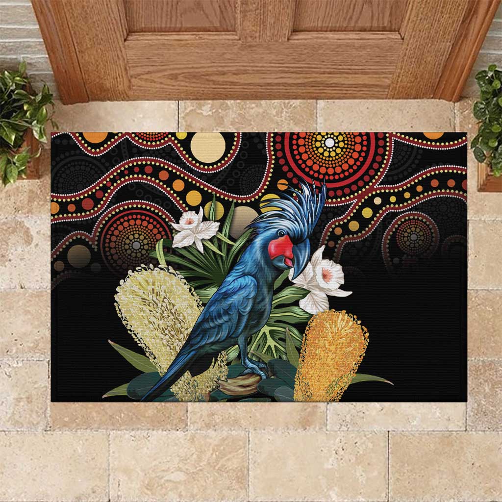 Australia Palm Cockatoo Rubber Doormat Aussie Banksia - Aboriginal Pattern