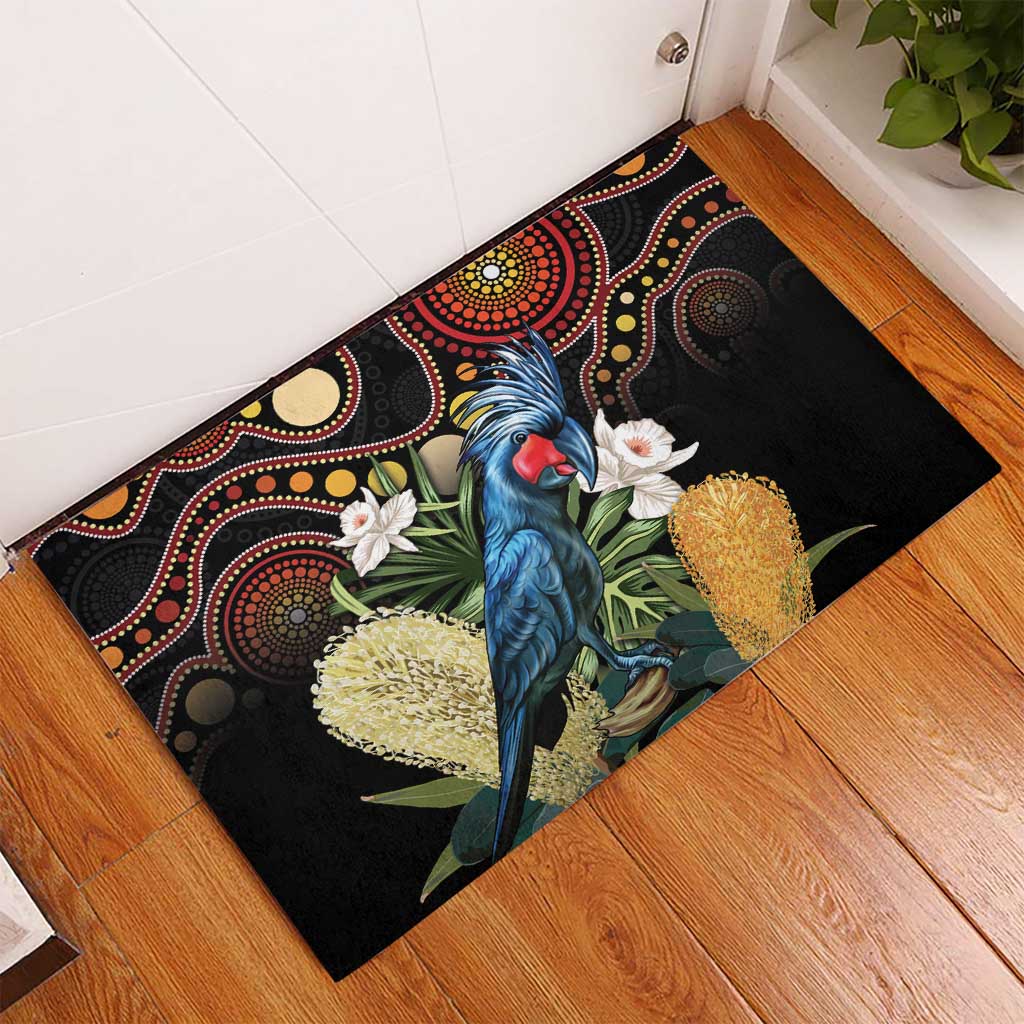 Australia Palm Cockatoo Rubber Doormat Aussie Banksia - Aboriginal Pattern