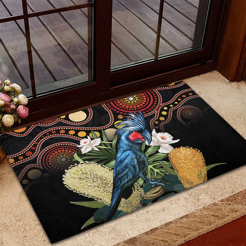 Australia Palm Cockatoo Rubber Doormat Aussie Banksia - Aboriginal Pattern