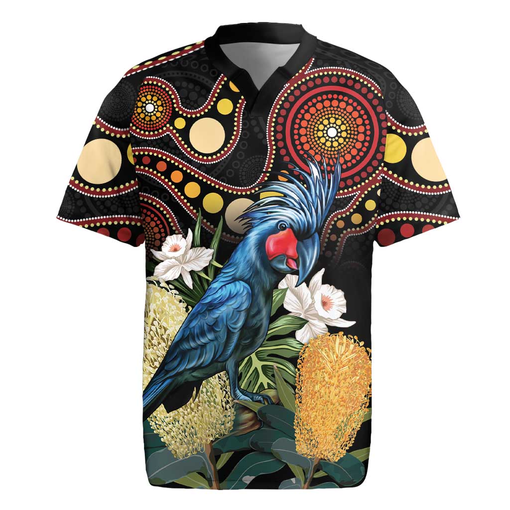 Australia Palm Cockatoo Rugby Jersey Aussie Banksia - Aboriginal Pattern