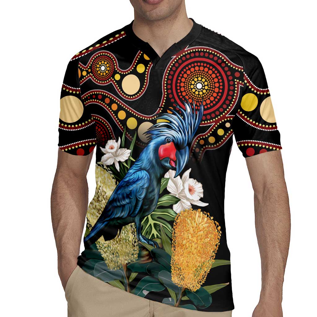 Australia Palm Cockatoo Rugby Jersey Aussie Banksia - Aboriginal Pattern
