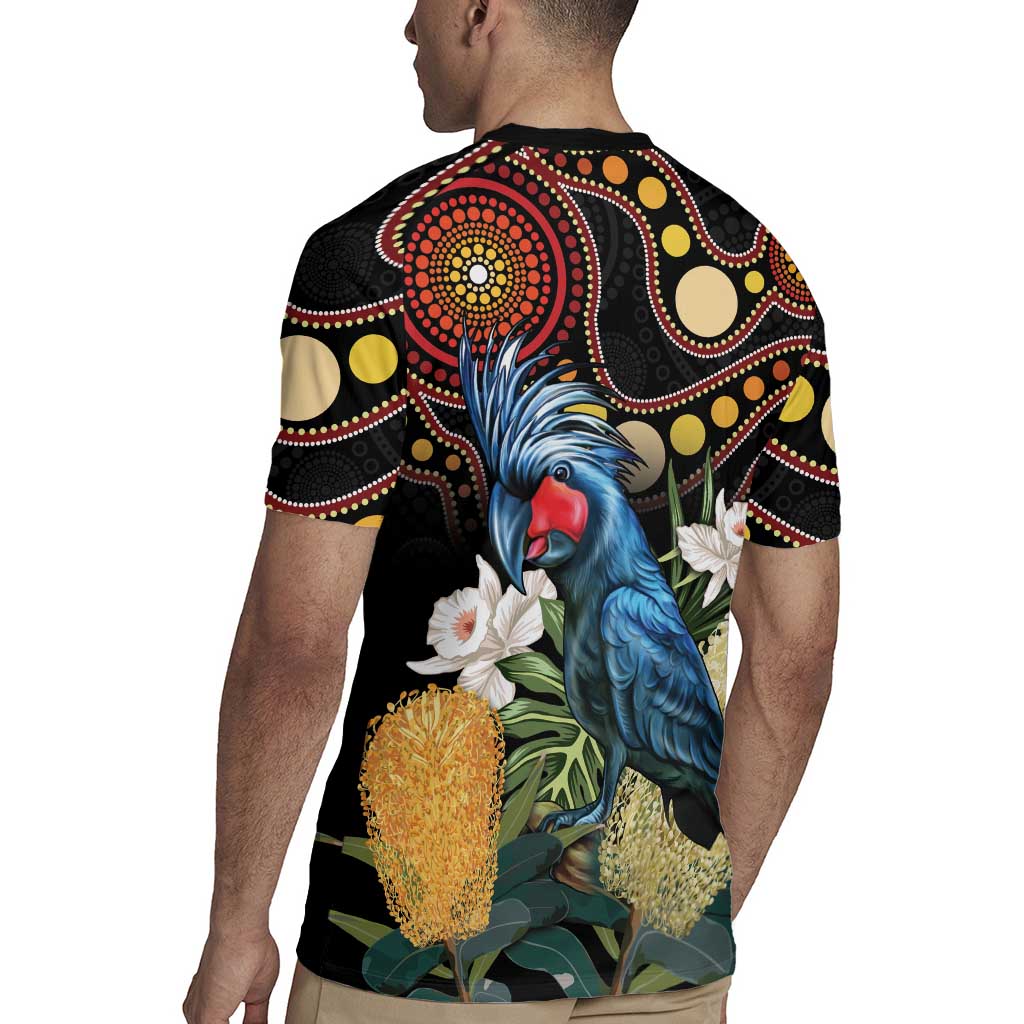 Australia Palm Cockatoo Rugby Jersey Aussie Banksia - Aboriginal Pattern