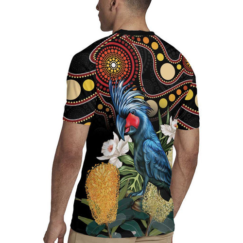 Australia Palm Cockatoo Rugby Jersey Aussie Banksia - Aboriginal Pattern