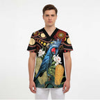 Australia Palm Cockatoo Scrub Top Aussie Banksia - Aboriginal Pattern - Aussie Hoodie