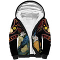 Australia Palm Cockatoo Sherpa Hoodie Aussie Banksia - Aboriginal Pattern