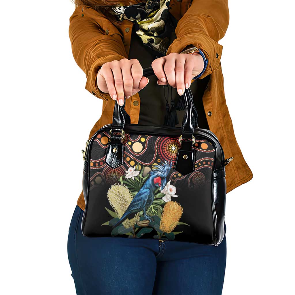 Australia Palm Cockatoo Shoulder Handbag Aussie Banksia - Aboriginal Pattern