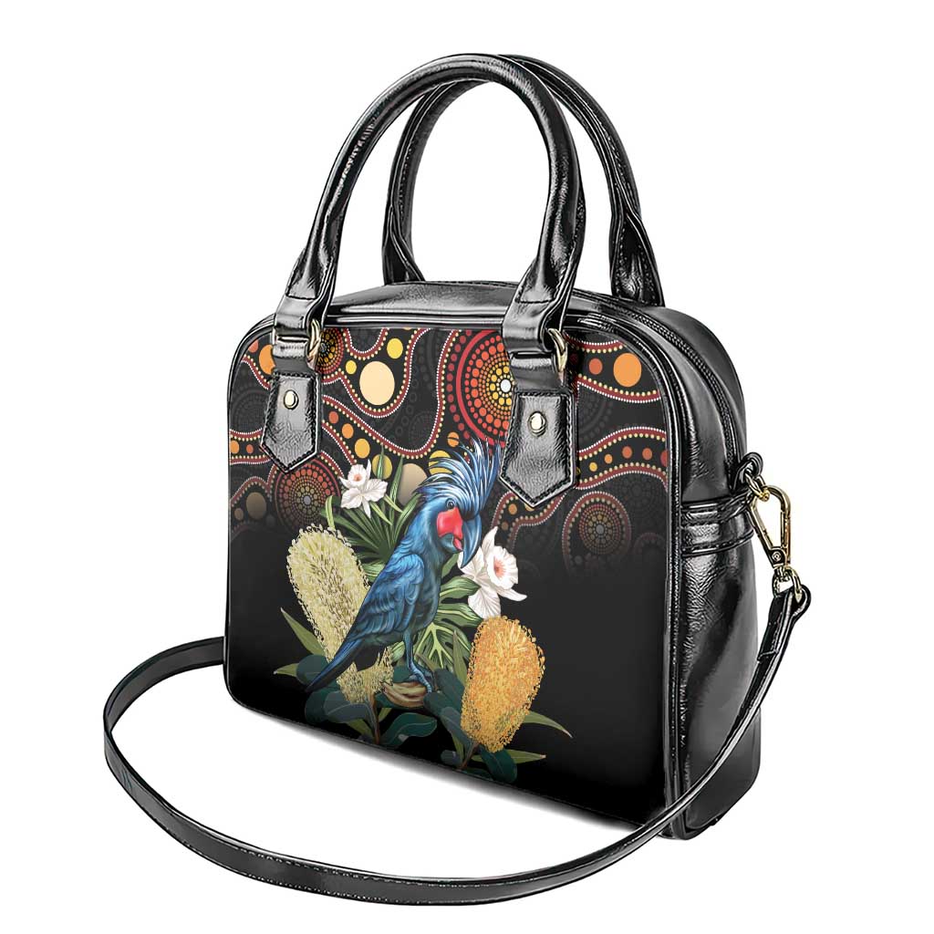 Australia Palm Cockatoo Shoulder Handbag Aussie Banksia - Aboriginal Pattern