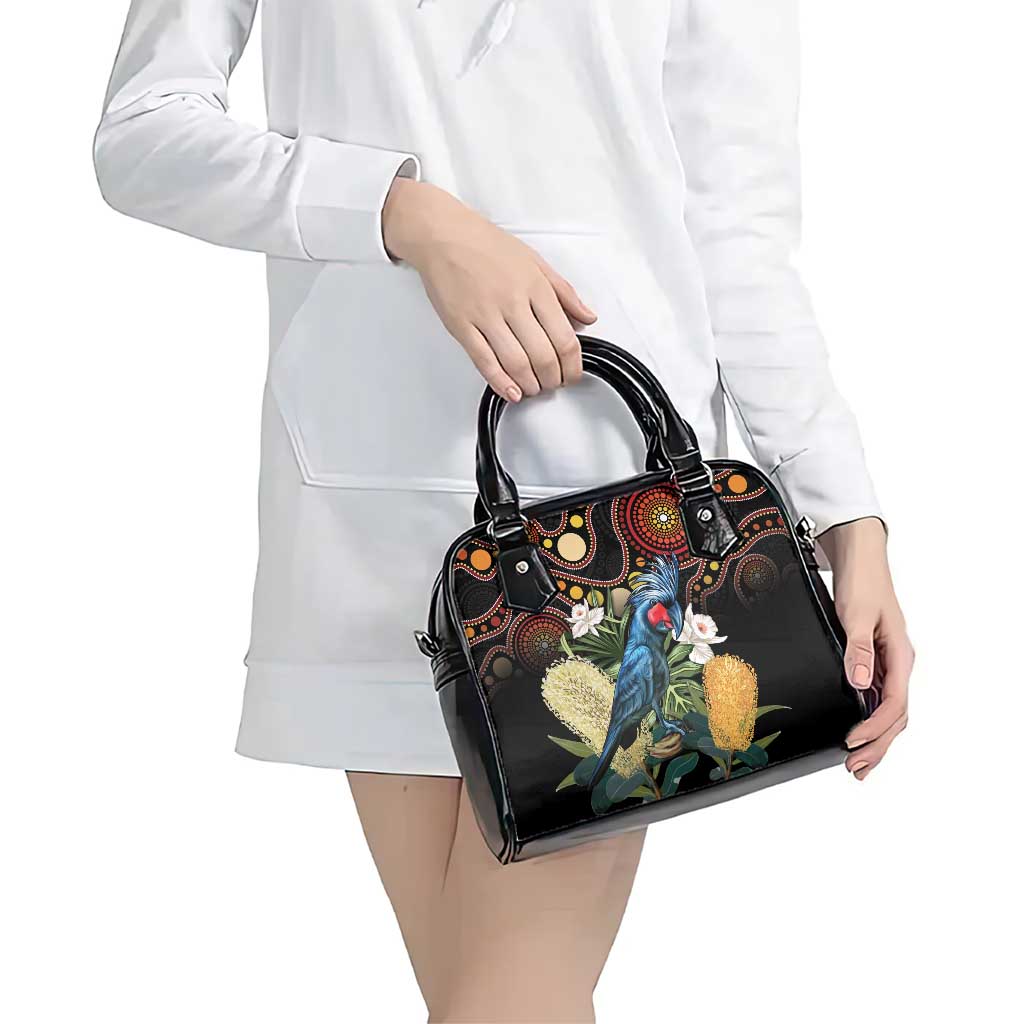 Australia Palm Cockatoo Shoulder Handbag Aussie Banksia - Aboriginal Pattern