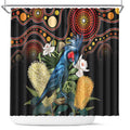 Australia Palm Cockatoo Shower Curtain Aussie Banksia - Aboriginal Pattern