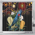 Australia Palm Cockatoo Shower Curtain Aussie Banksia - Aboriginal Pattern