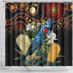 Australia Palm Cockatoo Shower Curtain Aussie Banksia - Aboriginal Pattern