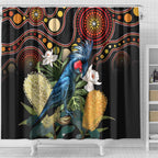 Australia Palm Cockatoo Shower Curtain Aussie Banksia - Aboriginal Pattern