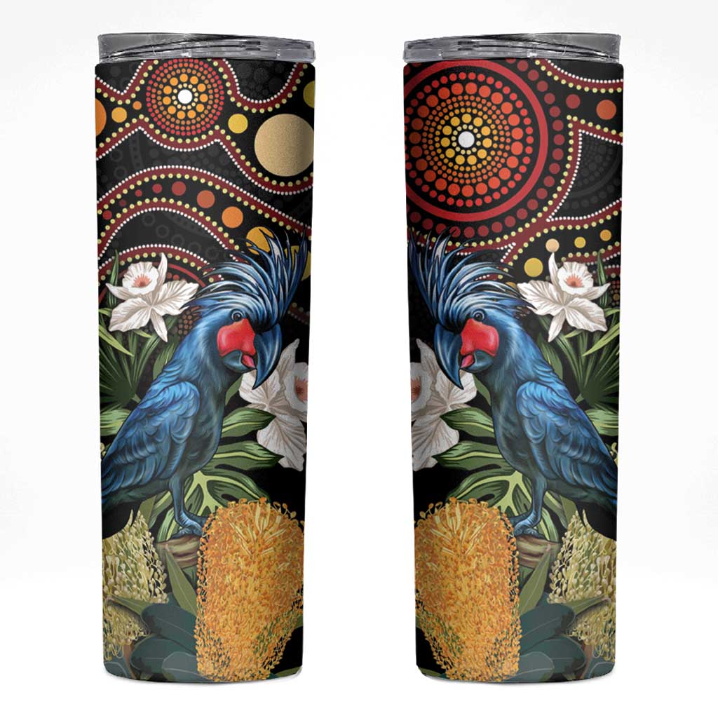 Australia Palm Cockatoo Skinny Tumbler Aussie Banksia - Aboriginal Pattern