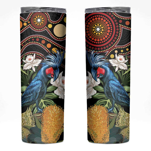 Australia Palm Cockatoo Skinny Tumbler Aussie Banksia - Aboriginal Pattern