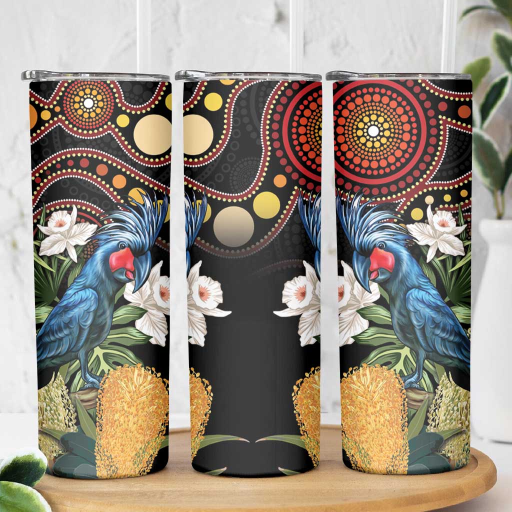 Australia Palm Cockatoo Skinny Tumbler Aussie Banksia - Aboriginal Pattern