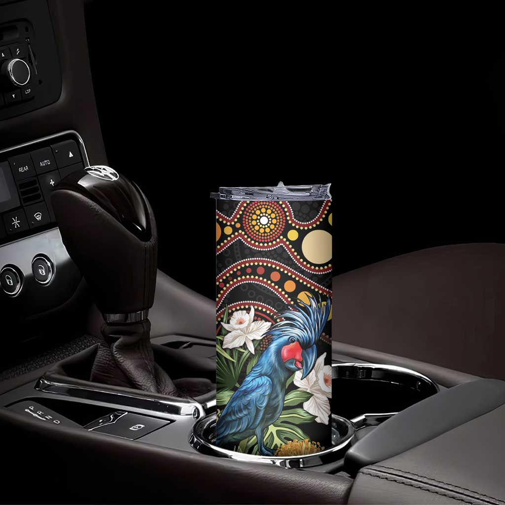 Australia Palm Cockatoo Skinny Tumbler Aussie Banksia - Aboriginal Pattern