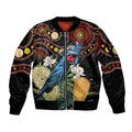 Australia Palm Cockatoo Sleeve Zip Bomber Jacket Aussie Banksia - Aboriginal Pattern