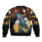 Australia Palm Cockatoo Sleeve Zip Bomber Jacket Aussie Banksia - Aboriginal Pattern