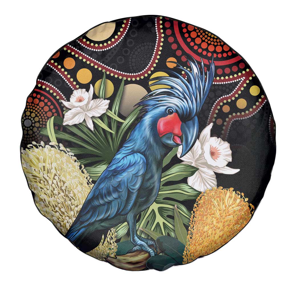 Australia Palm Cockatoo Spare Tire Cover Aussie Banksia - Aboriginal Pattern