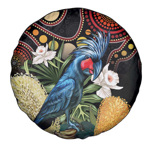 Australia Palm Cockatoo Spare Tire Cover Aussie Banksia - Aboriginal Pattern