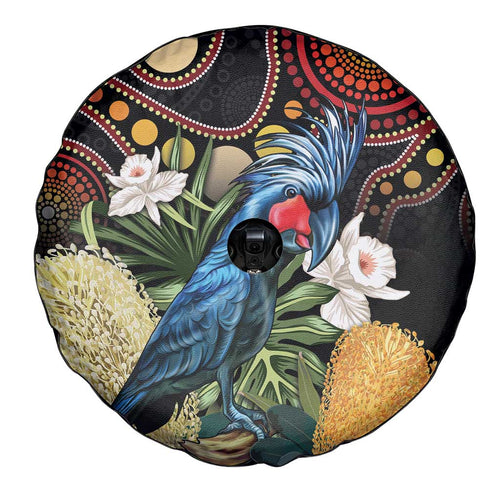 Australia Palm Cockatoo Spare Tire Cover Aussie Banksia - Aboriginal Pattern
