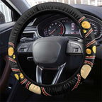 Australia Palm Cockatoo Steering Wheel Cover Aussie Banksia - Aboriginal Pattern