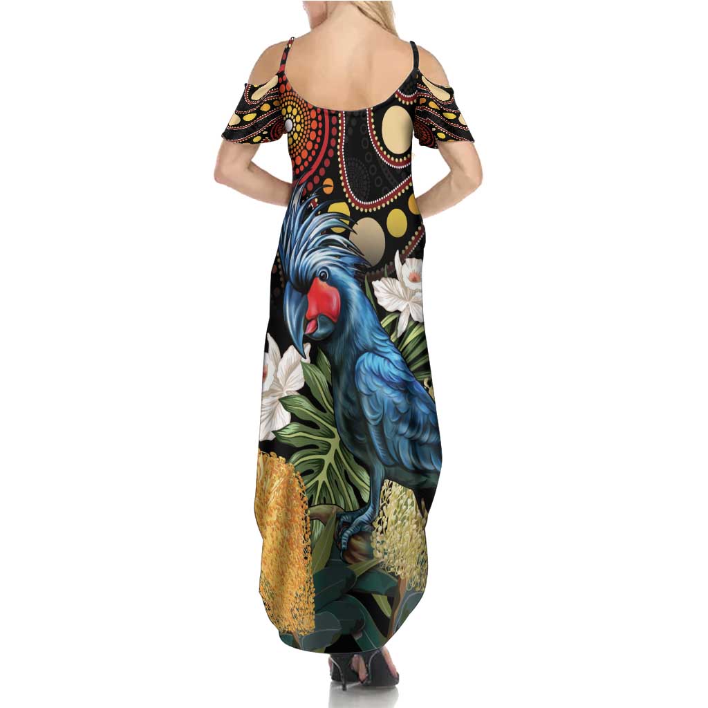Australia Palm Cockatoo Summer Maxi Dress Aussie Banksia - Aboriginal Pattern