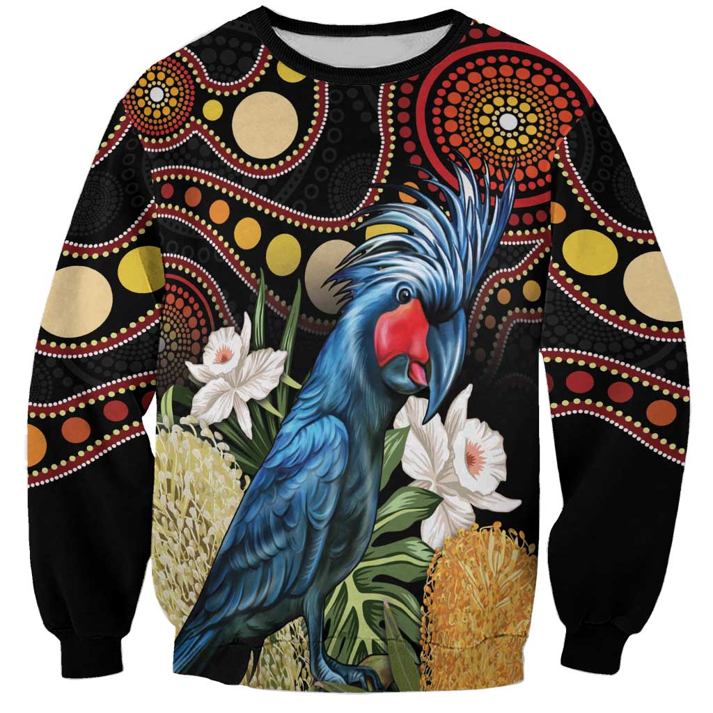 Australia Palm Cockatoo Sweatshirt Aussie Banksia - Aboriginal Pattern