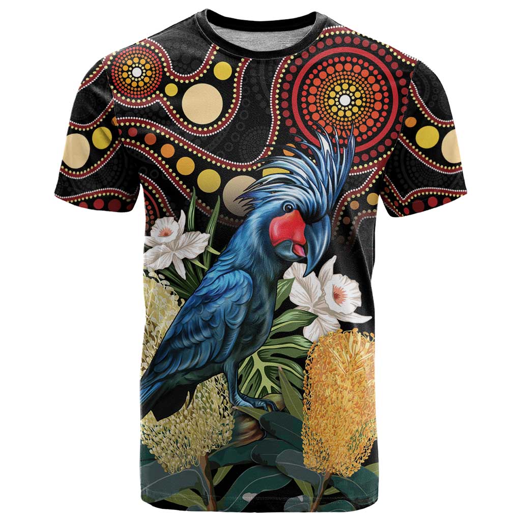 Australia Palm Cockatoo T Shirt Aussie Banksia - Aboriginal Pattern
