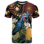 Australia Palm Cockatoo T Shirt Aussie Banksia - Aboriginal Pattern