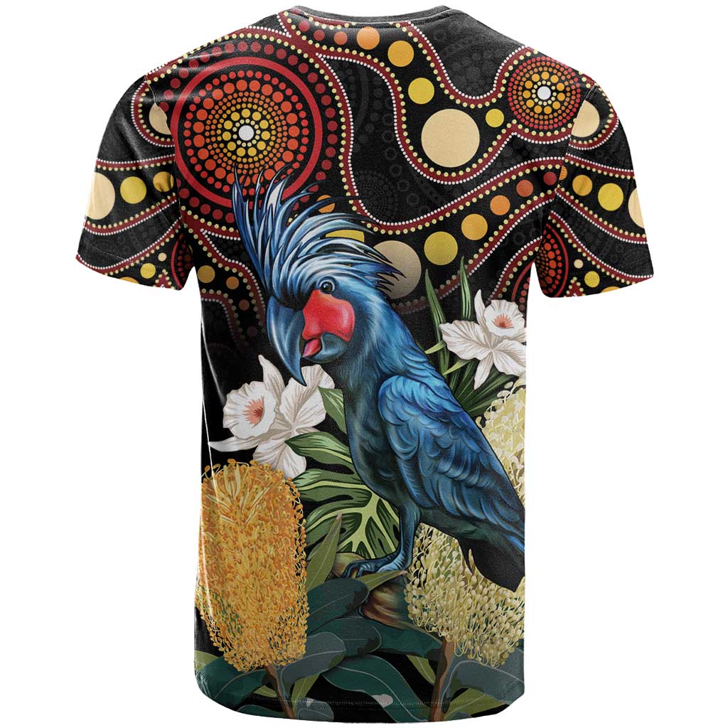 Australia Palm Cockatoo T Shirt Aussie Banksia - Aboriginal Pattern