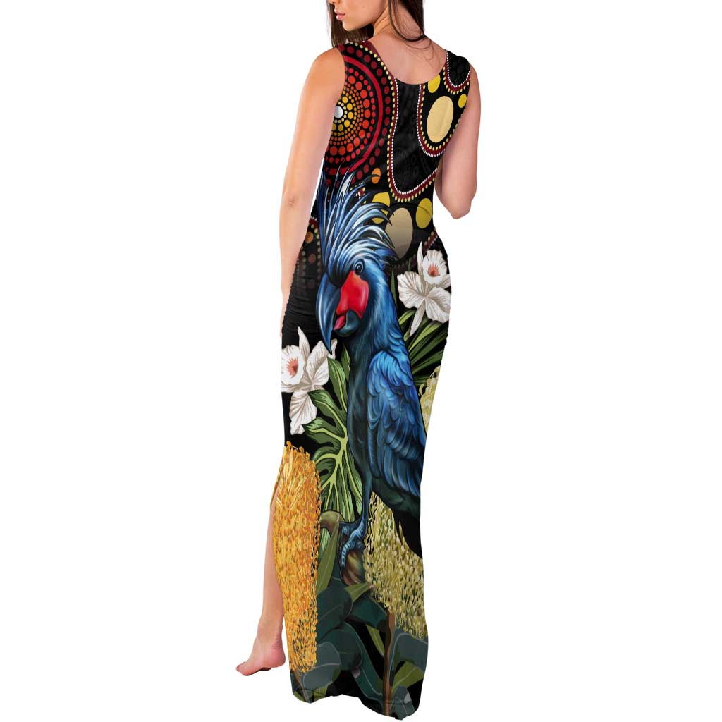 Australia Palm Cockatoo Tank Maxi Dress Aussie Banksia - Aboriginal Pattern