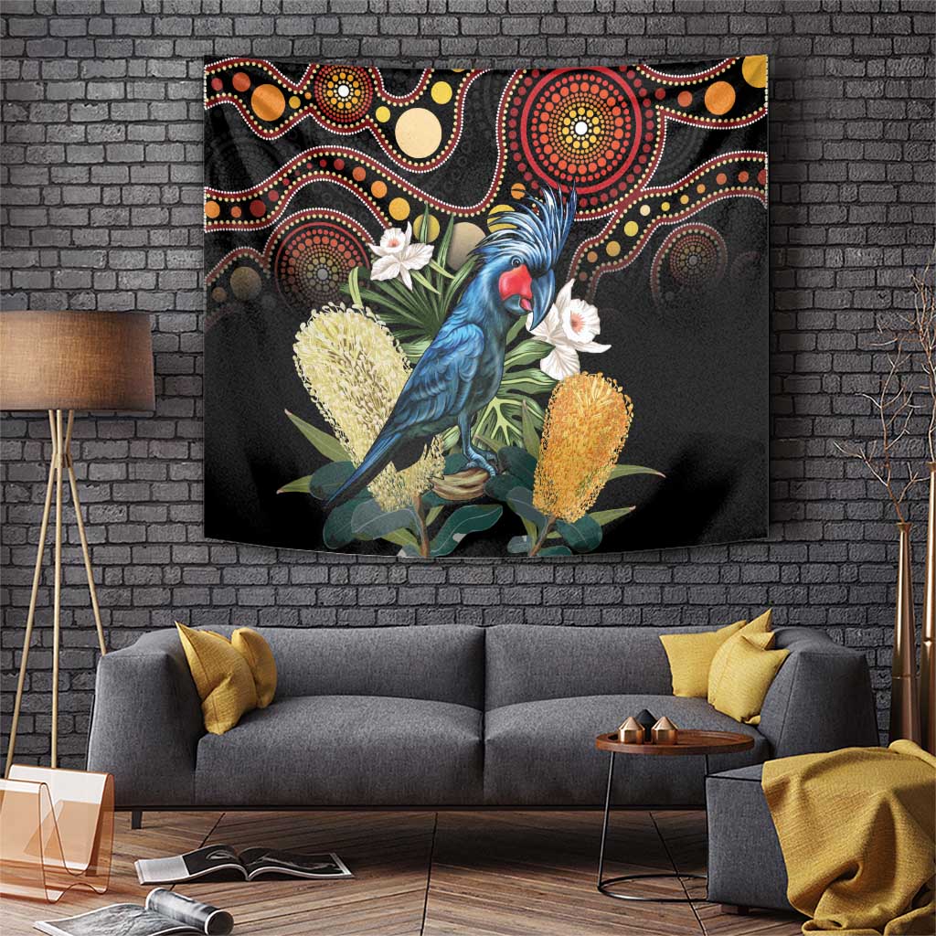 Australia Palm Cockatoo Tapestry Aussie Banksia - Aboriginal Pattern