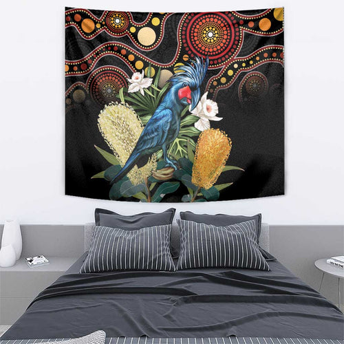 Australia Palm Cockatoo Tapestry Aussie Banksia - Aboriginal Pattern